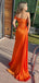 Elegant Orange Side Slit Off Shouldrer Detachable Train Pleats Mermaid Long Prom Dresses,MB43