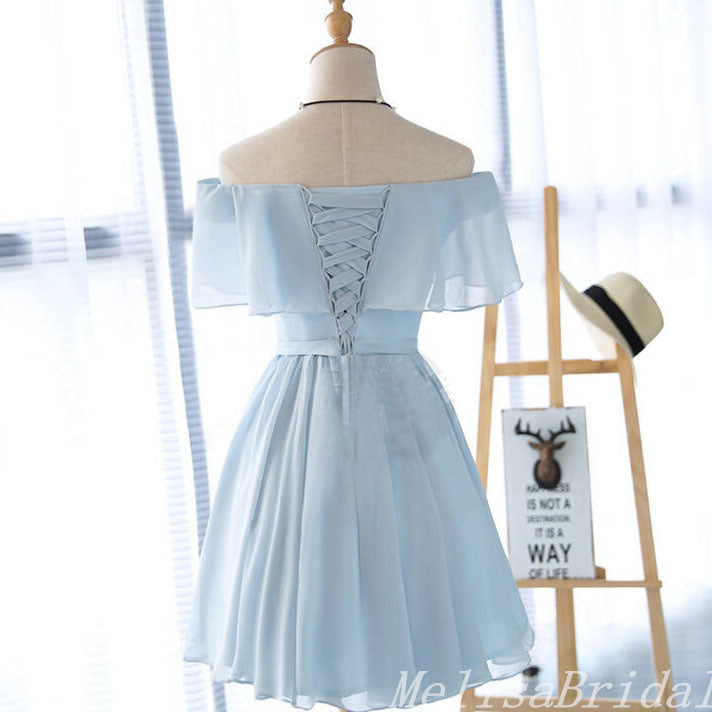 Simple Baby Blue Strapless A-Line Graduation Party Homecoming Dresses , HD363