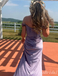 Gorgeous Velvet Lilac Off Shoulder Side Slit Mermaid Long Party Dress Prom Dresses,MB1039