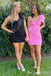 Pink One Shoulder Mermaid Graduation Party Short Homecoming Dresses, HD469