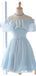 Simple Baby Blue Strapless A-Line Graduation Party Homecoming Dresses , HD363