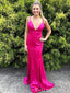 Elegant Pink Spaghetti Strap V Neck Mermaid Long Evening Prom Dresses,MB44