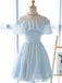 Simple Baby Blue Strapless A-Line Graduation Party Homecoming Dresses , HD363