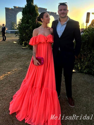 Orange Strapless A-line Evening Gown Long Evening Party Prom Dresses ,MB838