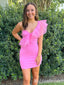 Pink One Shoulder Mermaid Graduation Party Short Homecoming Dresses, HD469