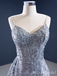 Sexy Grey Lace Appliques V Neck Mermaid Lace up Back Party Dress Long Prom Dresses to Impress ,MB974