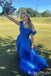 Gorgeous Blue Off Shoulder Ruffles A-line Long Party Dress Prom Dresses,MB1040