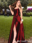 Sexy Spaghetti Straops Straight Neck A-line Long Prom Dresses to Impress with Slit ,MB913