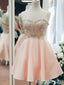 Light Pink Sweetheart Beaded A-Line Spaghetti Straps Graduation Party Short Homecoming Dresses, HD422