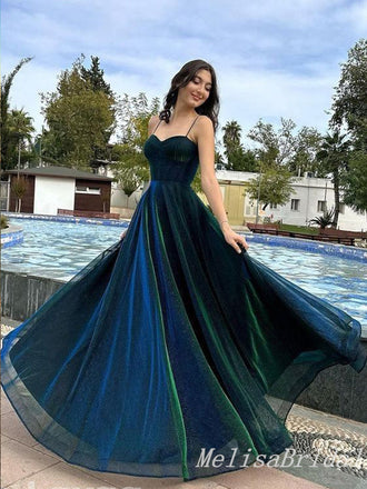Gorgeous Green Spaghetti Straps A-line Evening Gown Long Evening Party Prom Dresses ,MB839