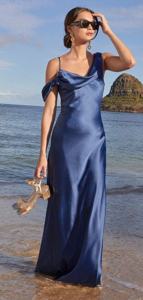 Sexy Dark Blue Spaghetti Strap Off Shoulder Mermaid Long Prom Dresses,MB39