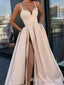 Elegant Sexy Spaghetti Straps Sleeveless Unique Side Slit V-neck Maxi Long Evening Gown Prom Dresses,MB175