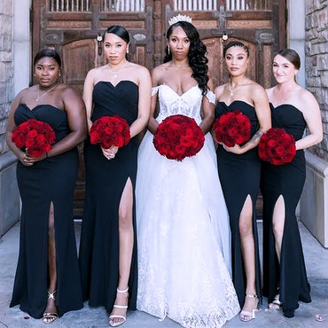 Sexy Black Sleeveless Sweetheart Side Slit Floor Length Cheap Bridesmaid Dresses,BD46