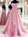 3D Flower A-line Spaghetti Straps Lace up Back Straight Neck  Long Prom Dresses to Impress,MB914