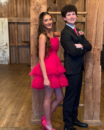 Cute Pink A-line Tiered Short Party Dress Short Homecoming Dress, HD481