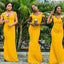 Stylish Yellow Off the Shoulder Mermaid Long Bridesmaid Dresses ,BD260