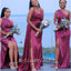 Mismatched Sexy Pink Side Slit Pleats Floor Length Cheap Bridesmaid Dresses,BD47