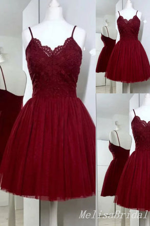 Spaghetti Straps Lace Appliques A-line Graduation Party Short Homecoming Dresses , HD473