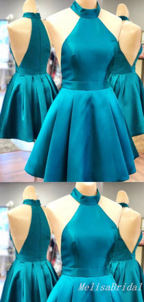Halter Sleeveless A-Line Graduation Party Short Homecoming Dresses With Pleats , HD425