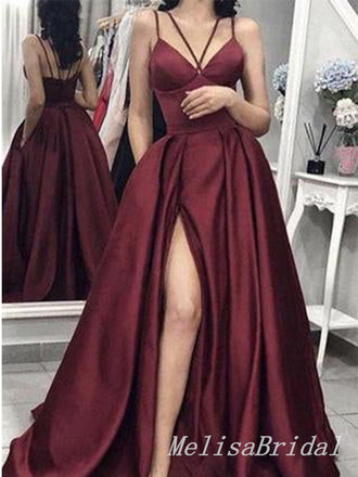 Elegant A-line Spaghetti Straps Maxi Long Evening Gown Prom Dresses,MB177