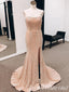 Shiny Light Orange Strapless Open Back Mermaid Long Prom Dresses to Impress with Slit,MB915