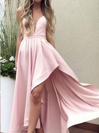 Sexy Elegant Plunging Light Pink Evening Gown Long Prom Dresses ,MB257