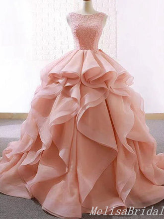 Bateau A-Line Lace Up Back Evening Ball Gown Maxi Long Evening Party Prom Dresses With Ruffles,MB663