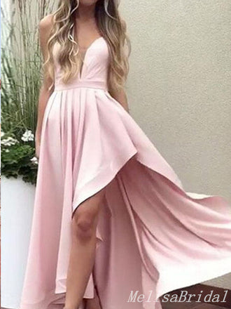 Sexy Elegant Plunging Light Pink Evening Gown Long Prom Dresses ,MB257