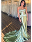 Elegant Unique Green Strapless Pleats Mermaid Long Prom Dresses,MB48