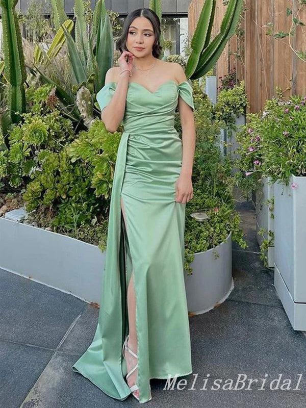 Off Shoulder Green Mermaid Sweetheart Evening Gown Long Evening Party Prom Dresses with Slit ,MB842