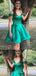 Green Off-The-Shoulder Beaded A-Line V-Neck Graduation Party Short Homecoming Dresses, HD426