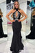 Stylish Halter Black Beaded Mermaid Long Party Dress Prom Dresses,MB1042