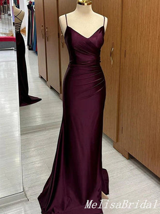 Purple V Neck Spaghetti Straps Lace up Back Mermaid Long Prom Dresses to Impress ,MB916