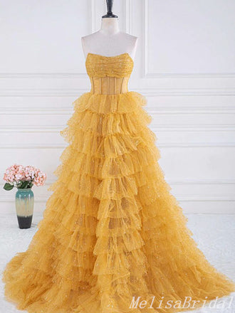 Sexy Elegant Strapless A-Line Layer Fluffy Evening Ball Gown Maxi Long Formal Dresses Prom Dresses,MB501
