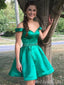 Green Off-The-Shoulder Beaded A-Line V-Neck Graduation Party Short Homecoming Dresses, HD426