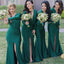 Elegant Green V Neck Long Sleeves Pleats Simple Cheap Mermaid Long Bridesmaid Dresses ,BD153