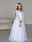 Elegant White Tulle Lace Appliques Beading A-Line Cheap Simple Long Flower Girl Dresses,FG50