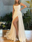 Sexy Elegant White High Slit Evening Gown Long Formal Dresses Prom Dresses with Pleats,MB346