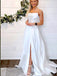 Elegant White Strapless Pleats A-Line Side Slit Long Wedding Dresses,WD41