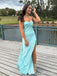 Sexy Blue Sheath Strapless Long Evening Gown Prom Dresses with Side Slit,MB202