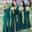 Elegant Green V Neck Long Sleeves Pleats Simple Cheap Mermaid Long Bridesmaid Dresses ,BD153