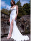 Elegant White Strapless Spaghetti Strap V Neck Mermaid Side Slit Long Wedding Dresses, WD84