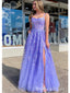 Elegant Purple Side Slit Spaghetti Straps Lace Appliques Mermaid Long Evening Prom Dresses,MB112