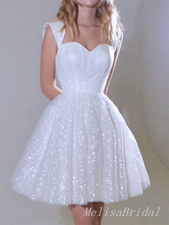 Elegant White Sweetheart Off Shoulder Tulle Sequin A Line Short Homecoming Dresses, HD45