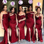 Mismatched Dark Red Soft Satin Mermaid Long Cheap Elegant Bridesmaid Dresses ,BD60