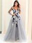 Blue Lace Appliques V Neck Long Sleeves Evening Gown Maxi Long Evening Party Prom Dresses,MB808