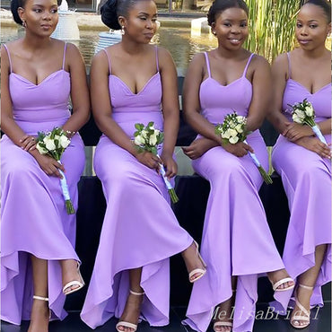 Elegant Purple Spaghetti Straps V Neck Simple Cheap Mermaid Long Bridesmaid Dresses ,BD133
