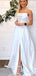 Elegant White Strapless Pleats A-Line Side Slit Long Wedding Dresses,WD41