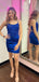 Elegant Royal Blue Spaghetti Straps Lace Appliques Simple Cheap Short Homecoming Dresses, HD189