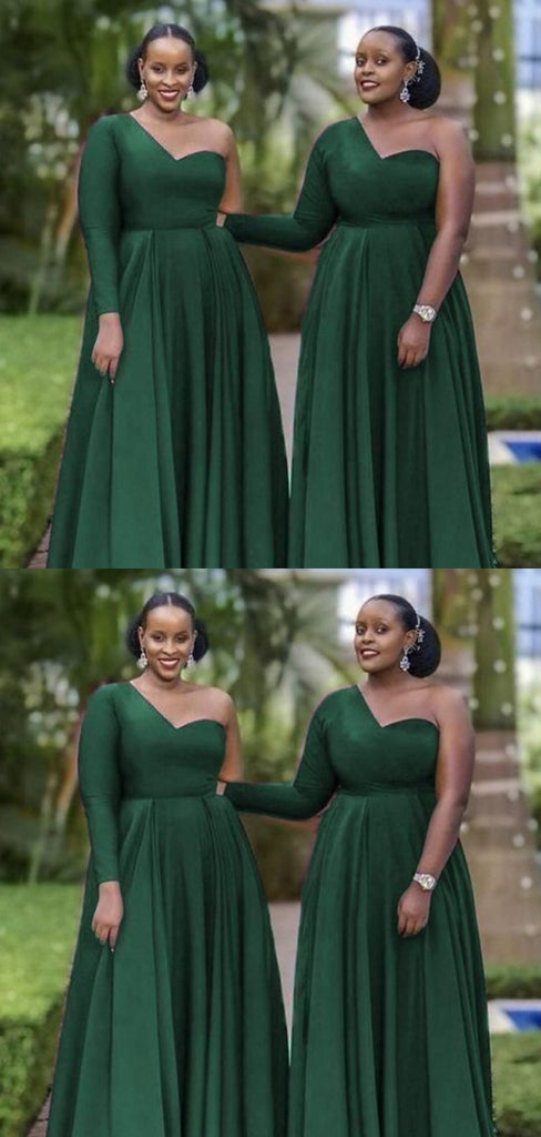 Elegant Green One Sleeve Mermaid Bridesmaid Dresses for Wedding Party,BD267